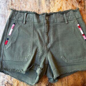 Sundry army green utility shorts with colorful trim pockets size 27